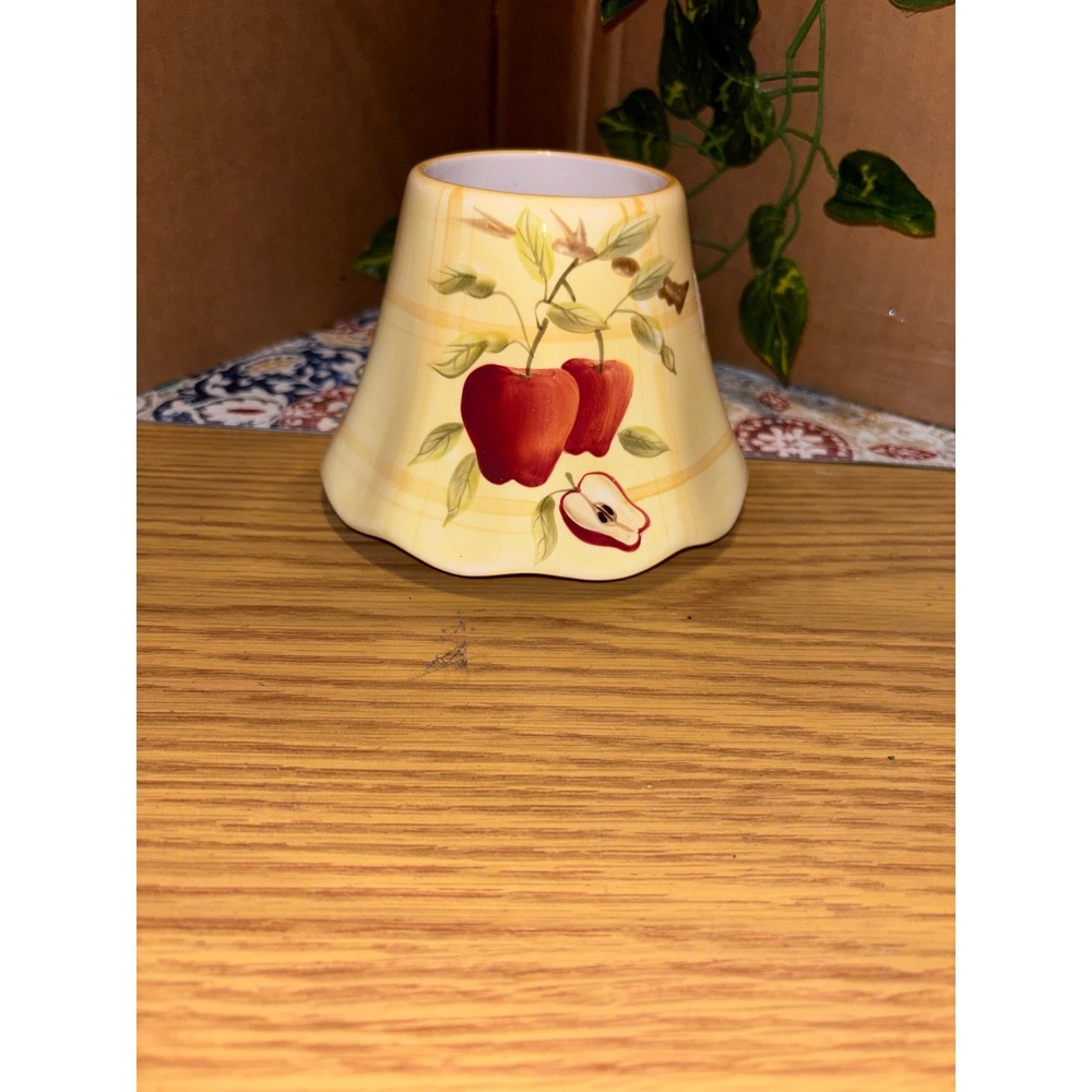 Yankee Candle Red Apple Yellow Plaid Ceramic Small Jar Candle Topper Shade